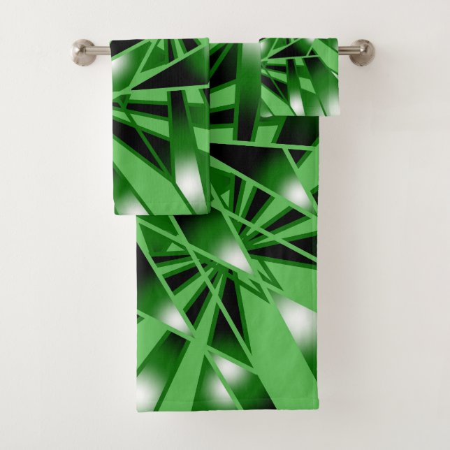 Green Gradient Colour Fill Art Perspective Drawing Bath Towel Set (Insitu)