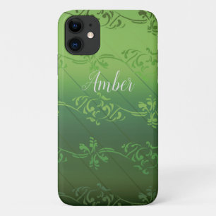 Green Gradient Leaf Pattern Personalized iPhone 11 Case