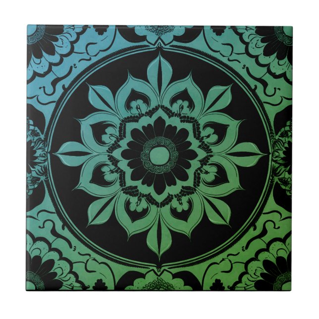 Green Gradient Mandala Ceramic Tile (Front)