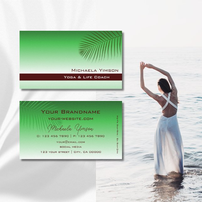 Green Gradient Modern with Palm Leaf Simply Chic Business Card (Creator Uploaded)