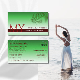 Green Gradient Palm Leaf Monogram and Logo Elegant Business Card