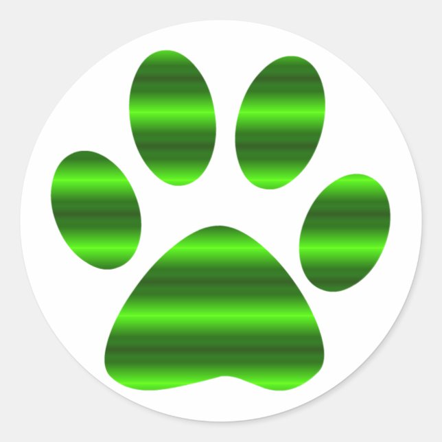 Green Gradient Paw Print Classic Round Sticker (Front)