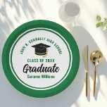 Green Graduate Customizable Graduation Party Paper Plate<br><div class="desc">These modern green and white custom graduation party plates feature classy typography of your university or college name for the class of 2025. Customize with your graduating year next to the chic handwritten script and black grad cap for great personalized congratulations graduate party decor.</div>