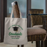 Green Graduate Personalized 2023 Graduation Tote Bag<br><div class="desc">These modern green and black custom senior graduate tote bag features your high school or college name for the class of 2023. Customize with your graduating year under the chic handwritten script and black grad cap for a great personalized graduation party favour gift.</div>