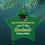 Green Graduate Personalized 2025 Graduation Star Ceramic Ornament<br><div class="desc">This modern green custom graduation star Christmas ornament features classy typography of your university or college name for the class of 2025. Customize with your graduating year under the chic handwritten script and black grad cap for a great personalized graduate gift</div>