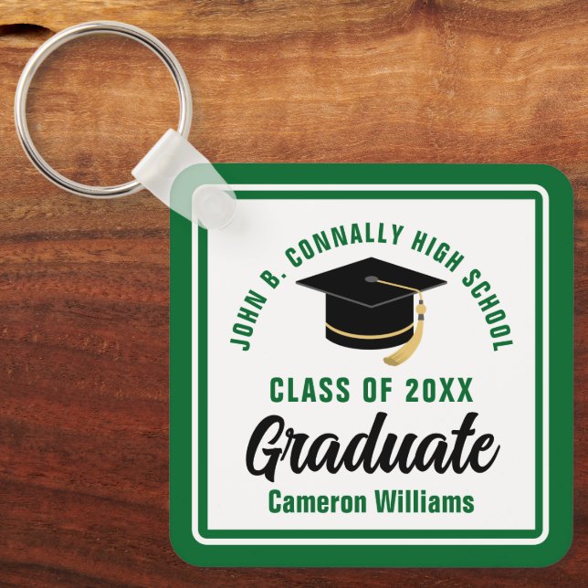 Green Graduate Personalized Graduation Square Keychain (Front)