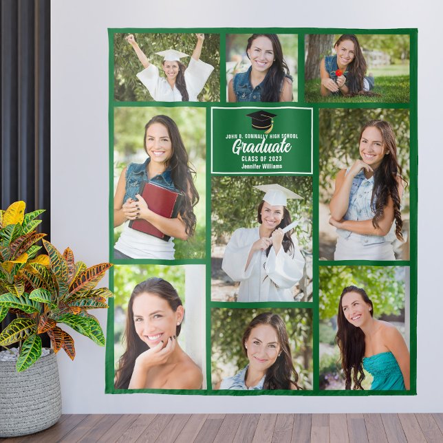 Green Graduate Photo Collage 2025 Graduation Party Tapestry (Creator Uploaded)