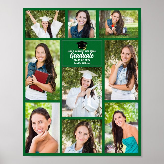 Green Graduate Photo Collage Graduation Party Poster (Front)