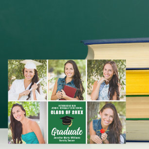 Green Graduate Photo Collage Modern Graduation Announcement