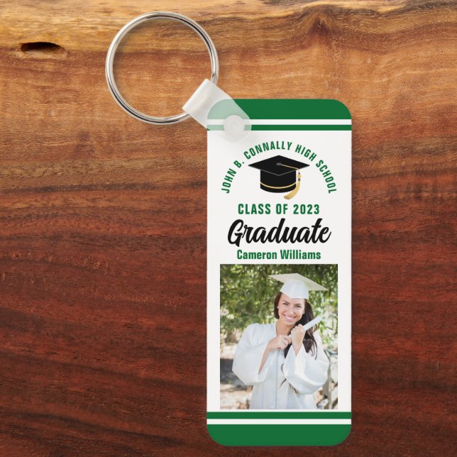 Green Graduate Photo Personalized 2024 Graduation Keychain (Front)