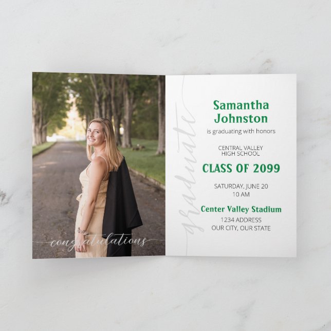 Green Graduate Script Modern Photo Invitation (Intérieur)