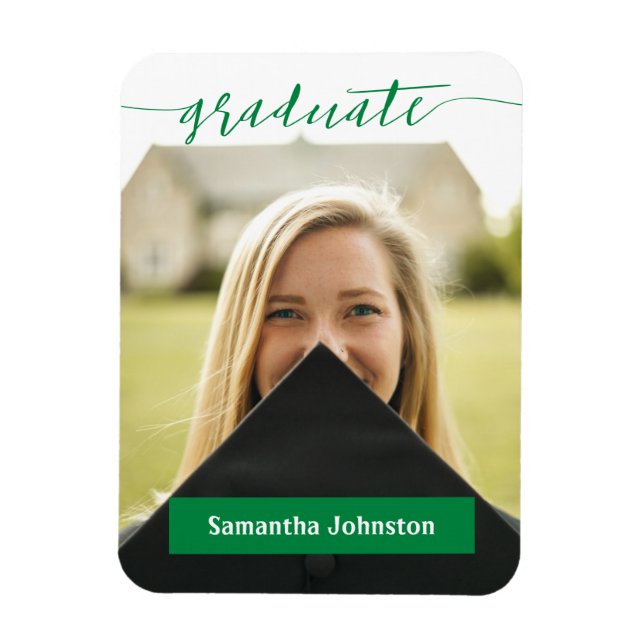 Green Graduate Script Modern Photo Magnet (Vertical)