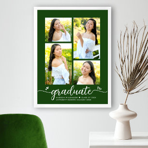 Green Graduation 4 Photo Script Heart Modern Girly Poster