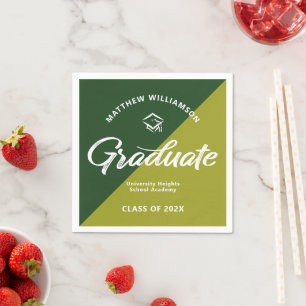 Green Graduation Bold Retro Script Cap Icon Simple Napkin