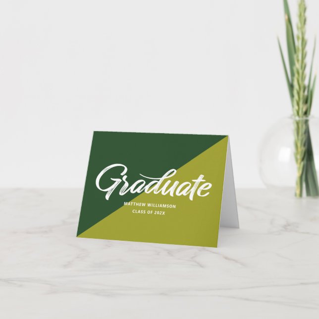 Green Graduation Bold Retro Script Cap Icon Simple Thank You Card (Front)