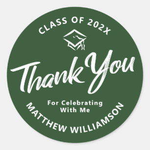 Green Graduation Bold Script Cap Thank You Modern Classic Round Sticker