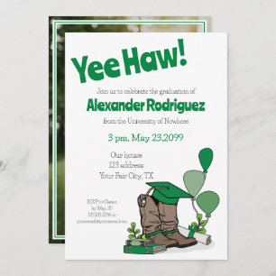 Green Graduation Cap Cowboy Boot Arrangement Invitation