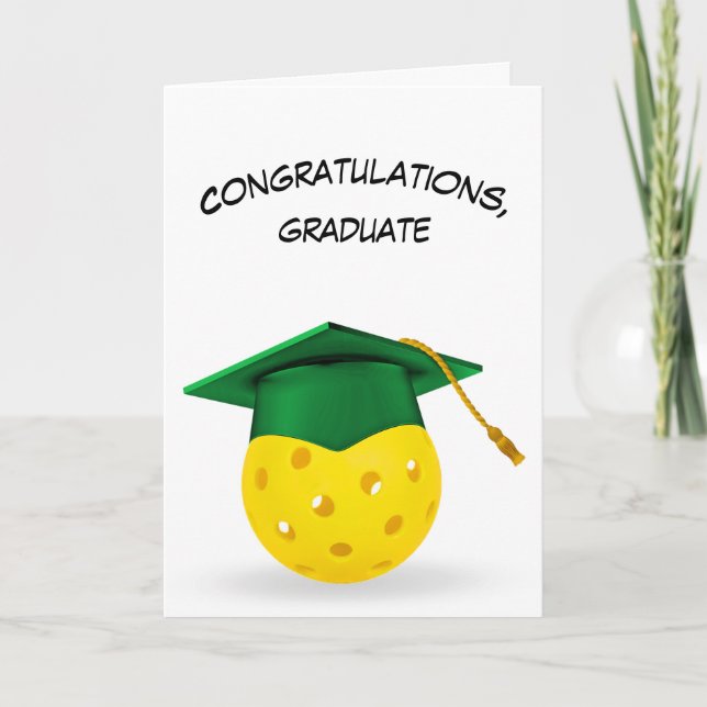 Green Graduation Cap On a Pickleball Card (Front)