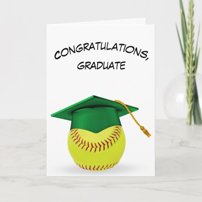 Green Graduation Cap On a Yellow Softball Card (Front)