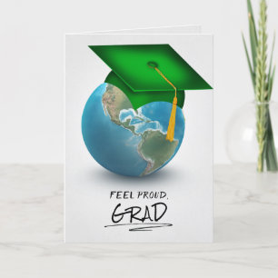 green graduation cap on globe card