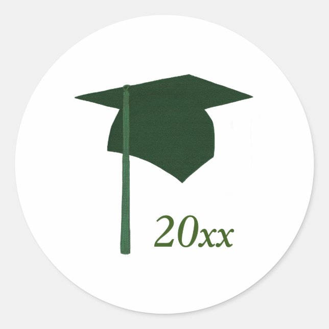 Green Graduation Cap Stickers, Class of Classic Round Sticker (Front)