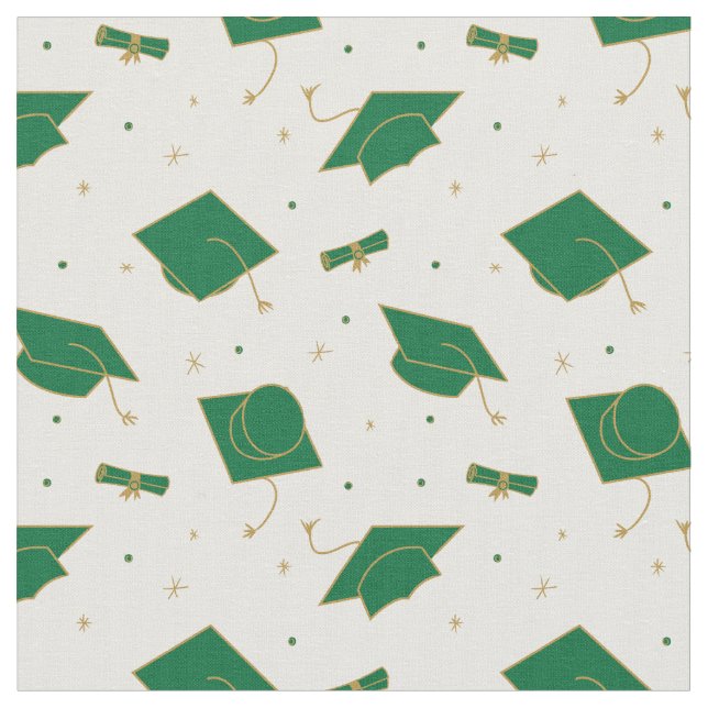 Green Graduation Cap Toss Fabric (Close Up)