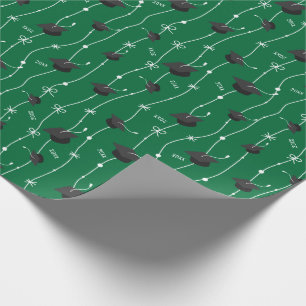 Green Graduation Caps and Ribbon Wrapping Paper