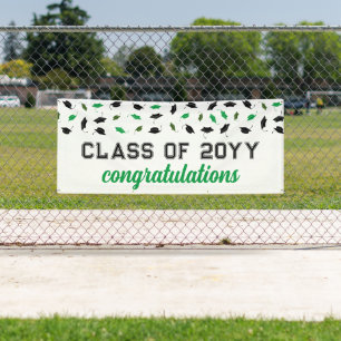 Green Graduation Caps Class of Congratulations Banner