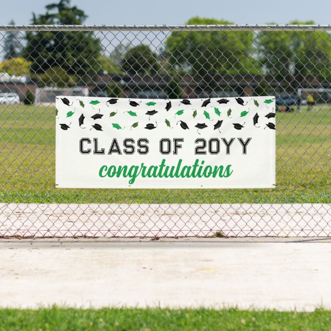 Green Graduation Caps Class of Congratulations Banner (Insitu)
