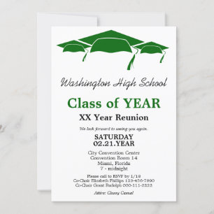 Green Graduation Caps Class Reunion Template
