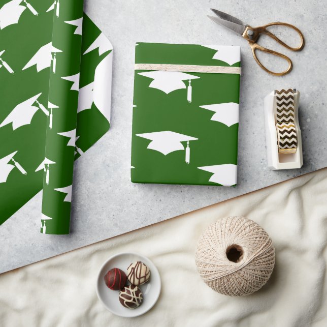 Green Graduation Caps Pattern - Graduation Wrapping Paper (Crafts)