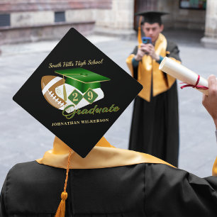 Green Graduation Football Personalized Cap Topper