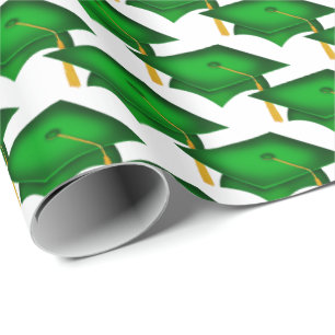 green graduation hats with gold tassel wrapping paper