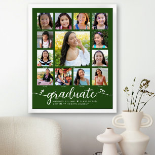 Green Graduation K–12 Photo Collage Modern Script Poster