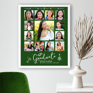 Green Graduation K–12 Photo Collage White Doodles Poster