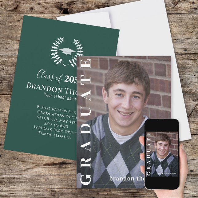 Green Graduation Party Photo Custom Invitation (Creator Uploaded)