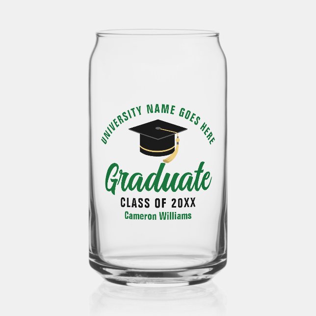 Green Graduation Personalized Graduate Name Can Glass (Front)