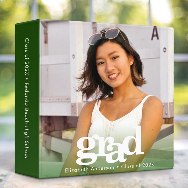 Green graduation photo bold typography keepsake binder (Creator Uploaded)