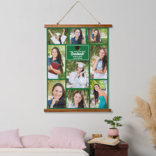Green Graduation Photo Collage Keepsake Hanging Tapestry