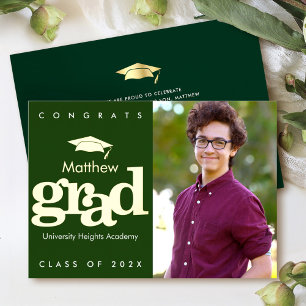 Green graduation photo modern bold cap real gold 
