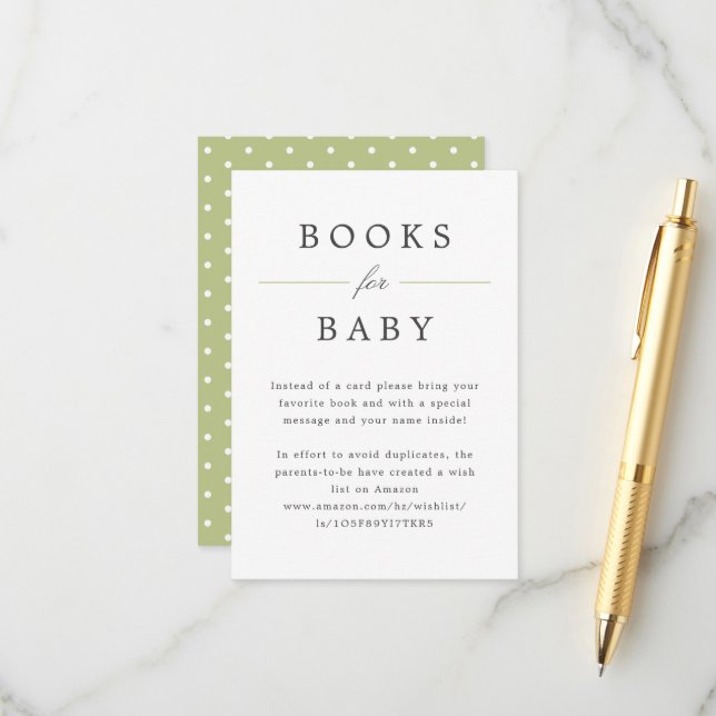 Green Grand Millennial Books for Baby Request Enclosure Card (Front/Back In Situ)