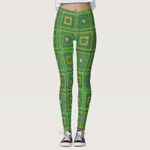 Green Granny Square Pattern Leggings