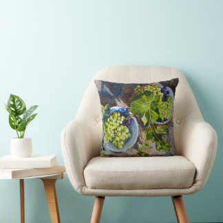 Green Grape Still Life Painting Throw Pillow