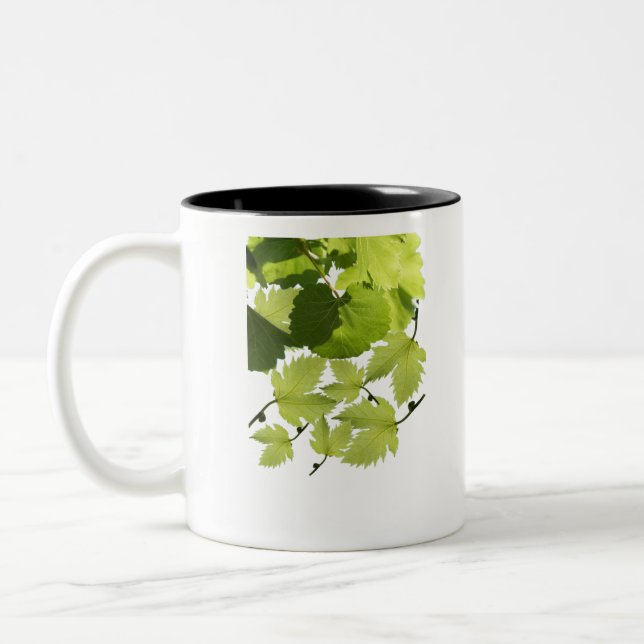 Green Grape Vine Leaves Two-Tone Coffee Mug (Left)