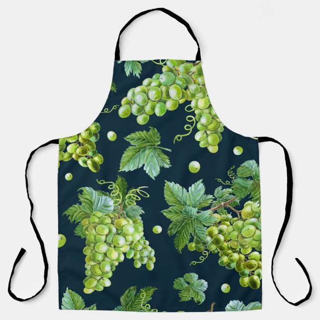 Green Grape: Watercolor Dark Pattern Apron (Front)