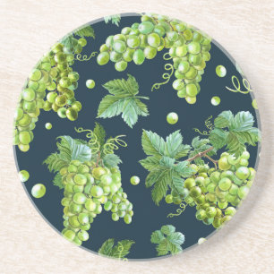 Green Grape: Watercolor Dark Pattern Coaster