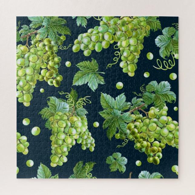 Green Grape: Watercolor Dark Pattern Jigsaw Puzzle (Vertical)