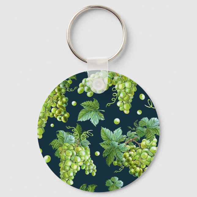 Green Grape: Watercolor Dark Pattern Keychain (Front)