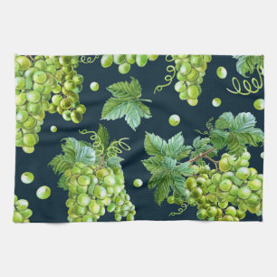 Green Grape: Watercolor Dark Pattern Kitchen Towel