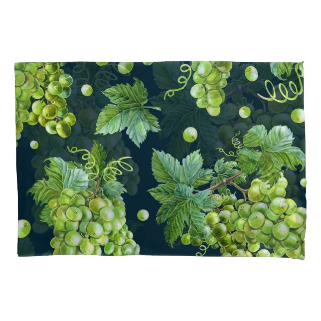 Green Grape: Watercolor Dark Pattern Pillowcase (Front)